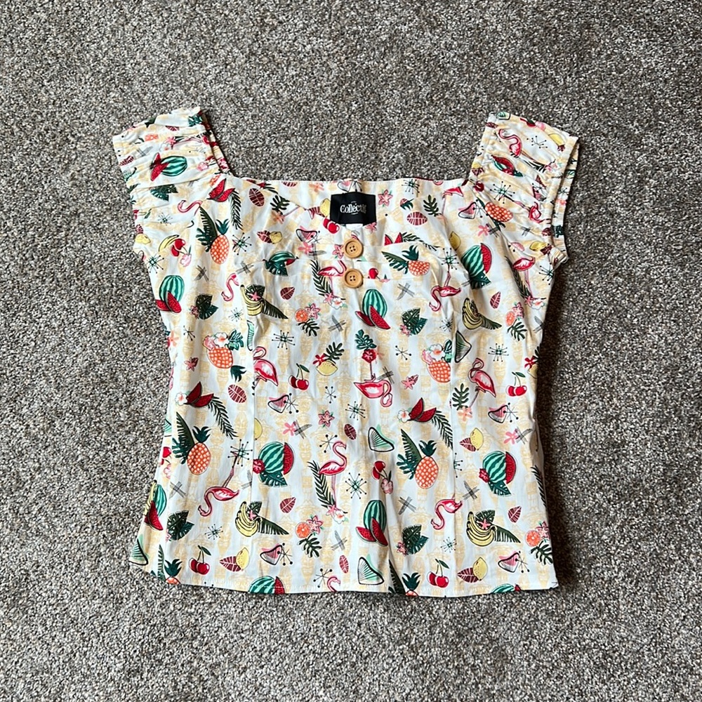 Collectif tiki print peasant top size 2XL 18 UK